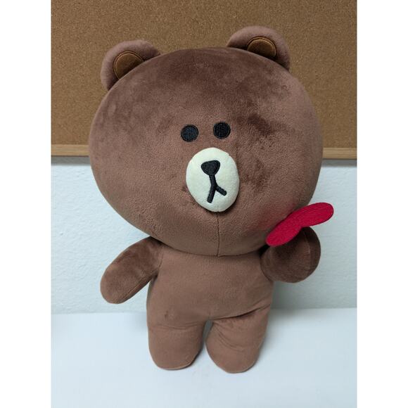 Line Friends 17" Brown Teddy Bear Plush Stuffed Animal Red Heart On Hand - Picture 1 of 9